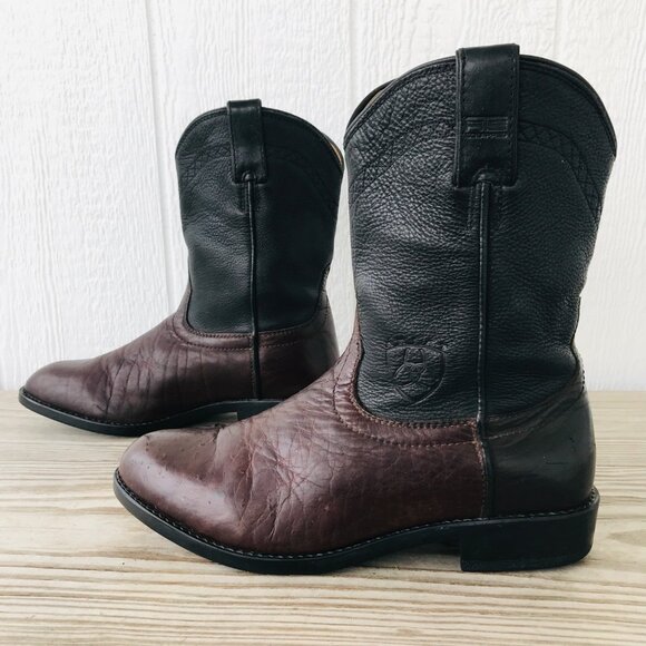Ariat Brazilian Made Roper Cowboy Western Boots Mens 9.5 M Brown Black Leather - Picture 1 of 11